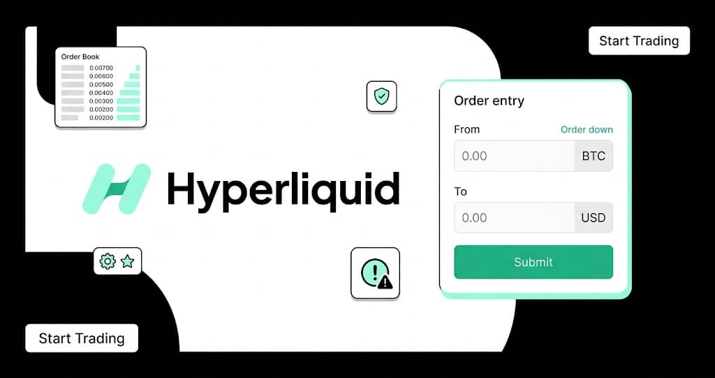 Abstract Hyperliquid trading setup showing an order book, margin controls and a risk exit.