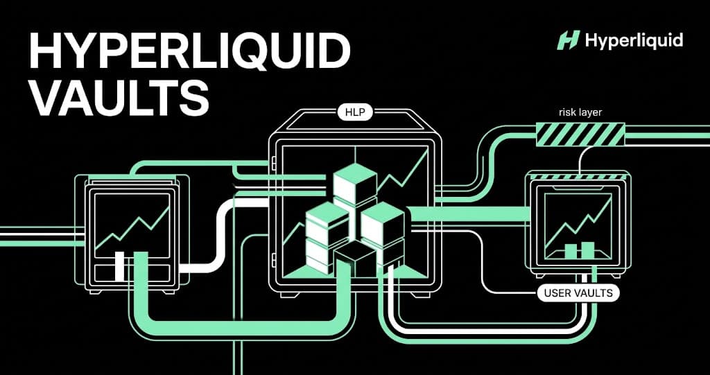 Hyperliquid vaults diagram showing HLP and user vaults connected by liquidity flows and a risk layer.
