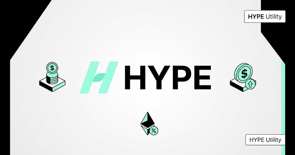 Abstract HYPE token connected to staking, HyperEVM gas and trading-fee functions.
