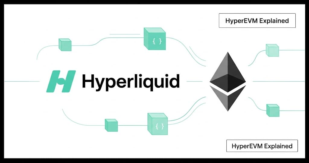 Diagram showing HyperEVM smart contracts connected to the HyperCore trading engine.